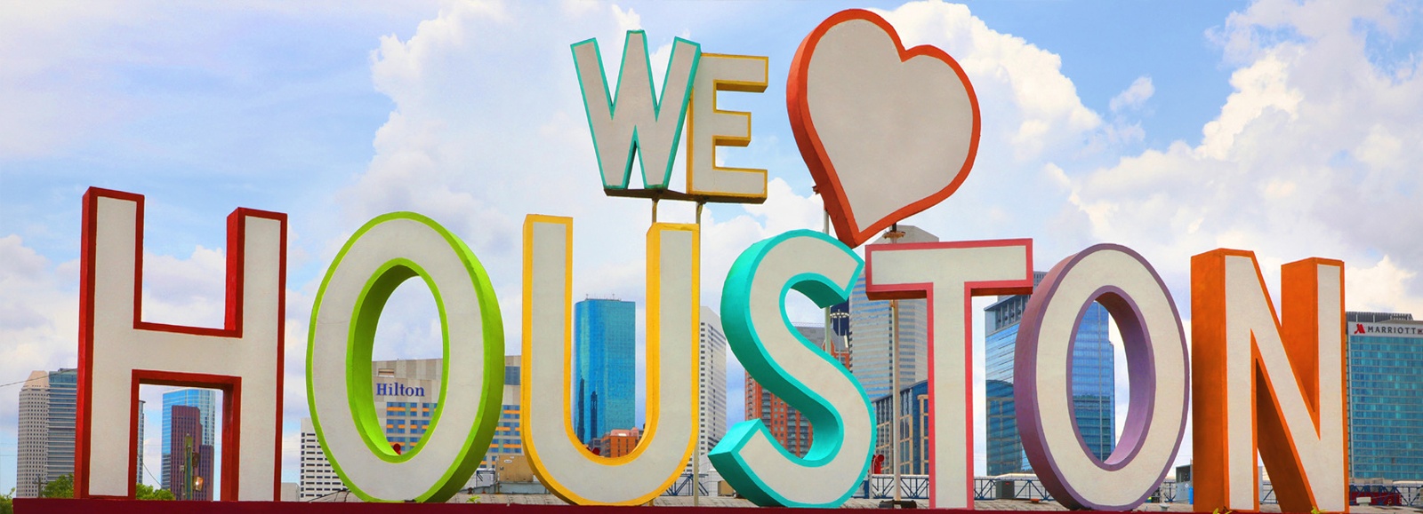 Rooftop display of giant letters saying We Heart Houston