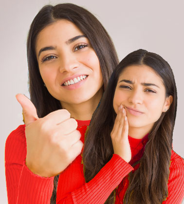 woman with toothache grimacing