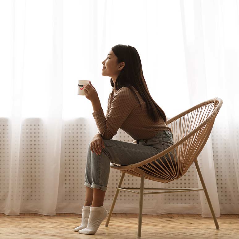 female sitting in comfort